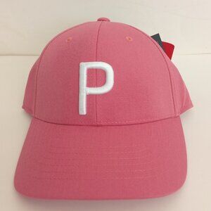 New PUMA Golf Pony P Stretch Fit Adjustable Women's Cap One Size Pink White